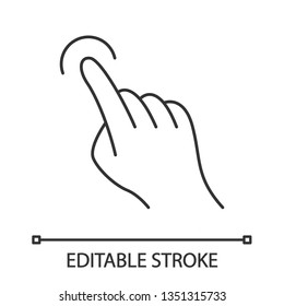 Touchscreen gesture linear icon. Tap, point, click, gesturing. Human hand and fingers. Using sensory devices. Thin line illustration. Contour symbol. Vector isolated outline drawing. Editable stroke