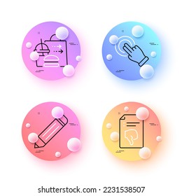 Touchscreen gesture, Thumb down and Pencil minimal line icons. 3d spheres or balls buttons. Food delivery icons. For web, application, printing. Click hand, Decline file, Edit data. Vector