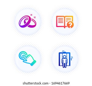 Gesto de pantalla táctil, Anillos de bodas e iconos de Ayuda simple conjunto. Botón con puntos de tono medio. Signo del elevador. Haz clic en mano, Amor, Documentación. Levante. Conjunto de negocios. Vector