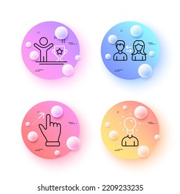 Gesto de pantalla táctil, copa ganadora e iconos de línea mínima de Educación. botones de esferas o bolas 3d. Iconos de comunicación de personas. Para web, aplicación, impresión. Swipe, Campeón, idea humana. Vector