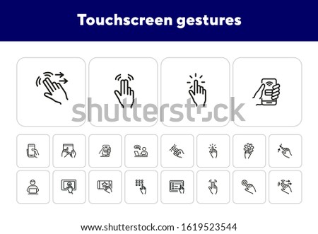 Touchscreen gestures line icon set. Press, tap, smartphone, tablet. Modern technology concept. Can be used for topics like phone features, gesturing, app design