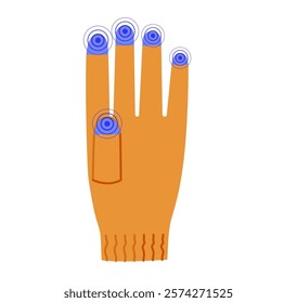 Touchscreen Gloves Five Fingers orange blue cartoon Fashion hand accessory clothing technical illustration garment. Vector for Men, women, unisex style flat template CAD mockup on white background