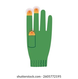 Touchscreen Gloves Three Fingers green yellow cartoon Fashion hand accessory clothing technical illustration garment. Vector back view for Men, women, unisex style flat template on white background