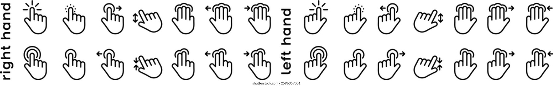 Touchscreen hand gesture icon set, vector collection
