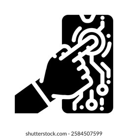 touchscreen hand interaction augmented reality glyph icon vector. touchscreen hand interaction augmented reality sign. isolated symbol illustration