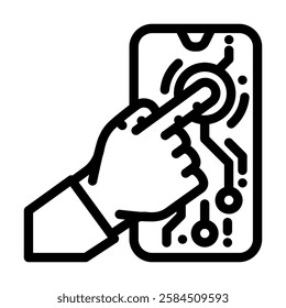 touchscreen hand interaction augmented reality line icon vector. touchscreen hand interaction augmented reality sign. isolated contour symbol black illustration