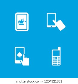 Touchscreen icon. collection of 4 touchscreen filled icons such as finger on display, poker on phone. editable touchscreen icons for web and mobile.