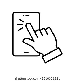 Ícone da tela sensível ao toque com um clique manual na tela do smartphone
