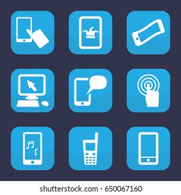 Touchscreen icon. set of 9 filled touchscreen icons such as poker on phone, pointer on display, finger on display, phone