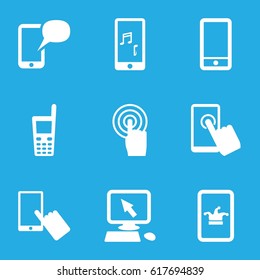 Touchscreen icons set. set of 9 touchscreen filled icons such as Poker on phone, pointer on display, finger on display, phone