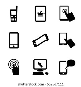 Touchscreen icons set. set of 9 touchscreen filled icons such as poker on phone, pointer on display, finger on display, phone