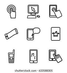 Touchscreen icons set. set of 9 touchscreen outline icons such as poker on phone, pointer on display, finger on display, touchscreen
