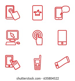 Touchscreen icons set. set of 9 touchscreen outline icons such as poker on phone, pointer on display, finger on display, phone