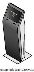 A touchscreen information kiosk. Contemporary slimline design with printer and card reader slots.