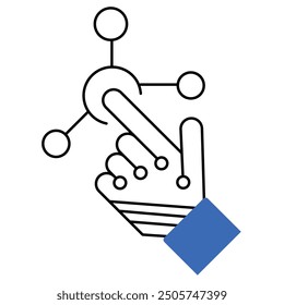 Touchscreen interaction icon with hand and digital connections, representing user interface design, digital interaction, and technology.