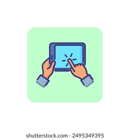 Touchscreen line icon. Digital tablet, computer, user. Application concept. Vector illustration can be used for topics like technology, communication, game