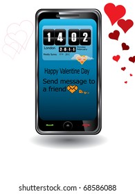 Touchscreen mobile with date of  Valentine Day