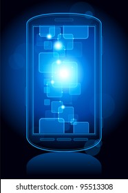 touchscreen phone with a transparent buttons.  Concept of the modern internet. File is saved in AI10 EPS version. This illustration contains a transparency