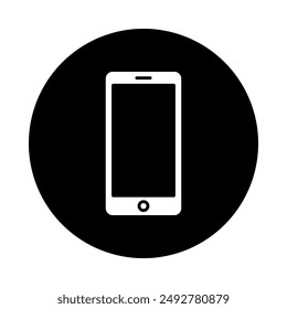Touchscreen-Telefon-Vektorgrafik-Symbol eines weißen Symbols, mit einem schwarzen Kreis Hintergrund.