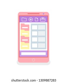 Touchscreen phone with web folders. Screen of mobile app with online keeping files, archive in digital gadget. smartphone display, portfolio vector