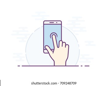 Touchscreen Press And Hold Gesture Icon For Smartphone. Vector Icon For A Mobile App User Interface Or Manual. Vector Illustration.