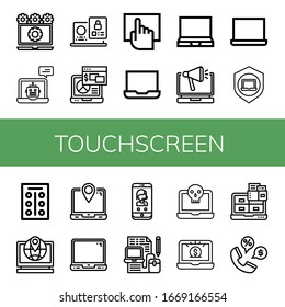 Touchscreen einfache Symbole gesetzt. Enthält Symbole wie Laptop, Touchscreen, Tablets, Telefon, kann für Web, Handy und Logo verwendet werden