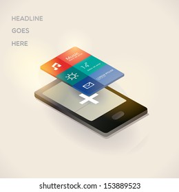 Touchscreen smart Phone touchscreen with Cloud of Media Application Icons. Vector illustration/eps10