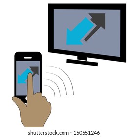 A touchscreen smart phone connected to a tv