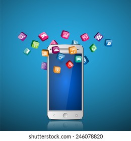 Teléfono inteligente de pantalla táctil con iconos de aplicación.