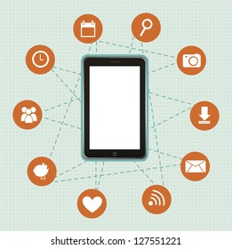 touchscreen smartphone with apps. vector illustration