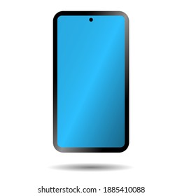 Touchscreen smartphone with blank blue display and punch hole camera vector icon