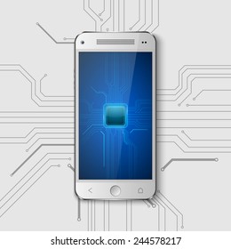 Touchscreen Smartphone with circuit background.vector