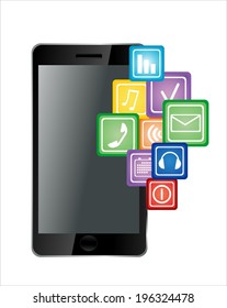 Touchscreen smartphone with colorful application icons 