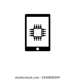 Ícone de vetor plano sólido de microfone e chip de CPU isolado no fundo branco.