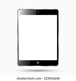 Touchscreen tablet with blank screen isolated on white. Modern technologies.