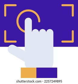 Touchscreen technology icon with purple and orange duotone style. Computing, diagram, download, file, folder, graph, laptop . Vector illustration
