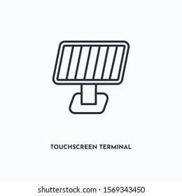 Touchscreen terminal outline icon. Simple linear element illustration. Isolated line Touchscreen terminal icon on white background. Thin stroke sign can be used for web, mobile and UI.
