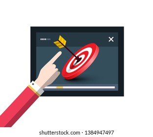 Touchscreen Video Device Player with Dart on Target and Human Hand