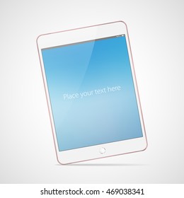Touchscreen white pink tablet computer vector mockup with blank screen