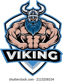 A tough blue Viking with a stocky build. 3D illustration.