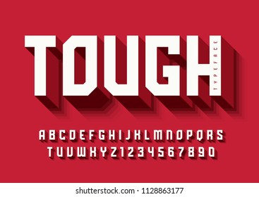 The Tough bold display font design, alphabet, typeface, letters and numbers, typography. Swatch color control.