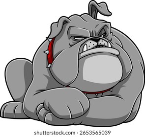 Personagem de Cartoon Bulldog Resistente Deitado com Face Brava - Mão Vetor Desenhado Ilustração Isolada No Fundo Transparente