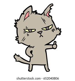 tough cartoon cat giving thumbs up symbol