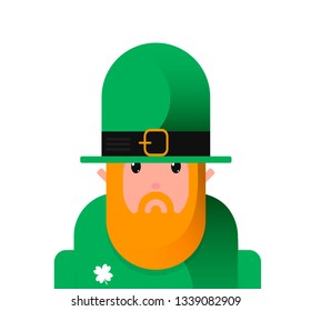 Tough cartoon flat icon Leprechaun St Patricks Day character,avatar for irish holiday