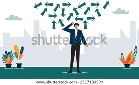 Tough decisions, choosing career path, make choices or think about final result, business directions challenge, confusion or decide options concept, businessman thinking and make business decisions.