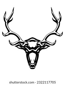 Tough Elk Head, Fierce Stare Animal Shadowed Illustration