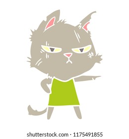 tough flat color style cartoon cat girl pointing