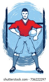 Tough Guy Rugby Player Posing with Ball