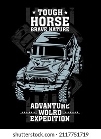 tough horse, 4 wheel drive car illustration
