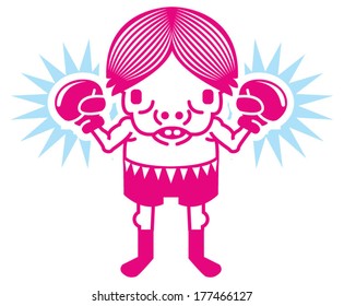 Tough kid with boxing gloves